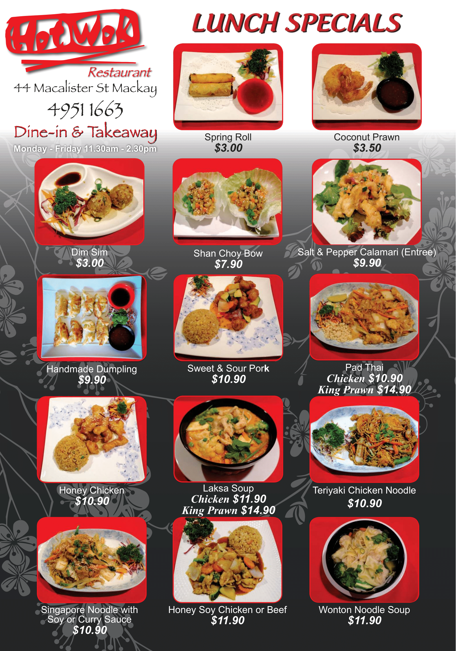 menu of restaurant